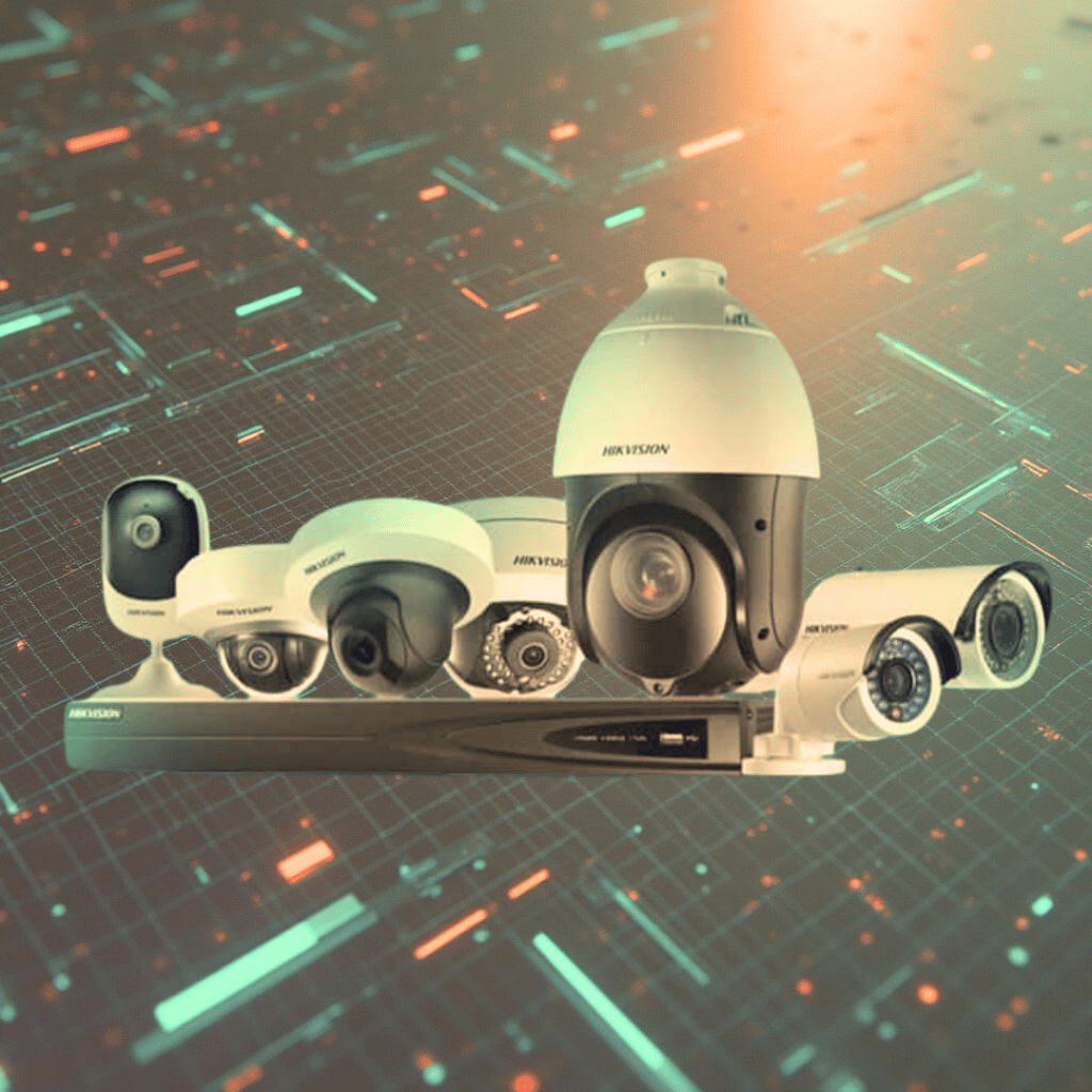 Sistema de segurança eletrônica GLTECH com câmeras de vigilância, DVR e monitoramento integrado em ambiente digital.